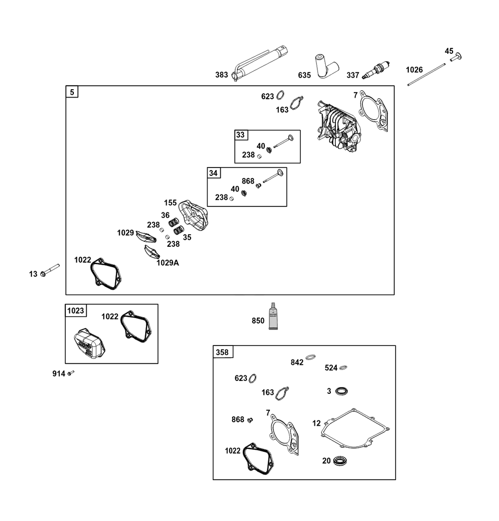 Cylinder Head Group Diagram and Parts List for 020000 - 09Z999 Briggs and Stratton Engine